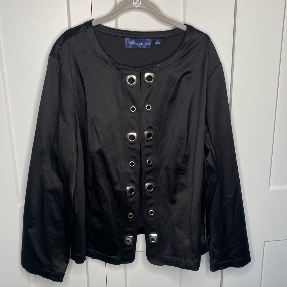 Susan Graver Style Black Satin Grommet Blazer Jacket Plus Size 2X